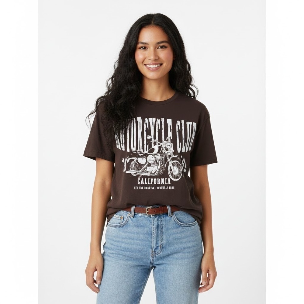 Streetwear Society Motorcycle Club Graphic T Shirt Brown 1989 California - Large